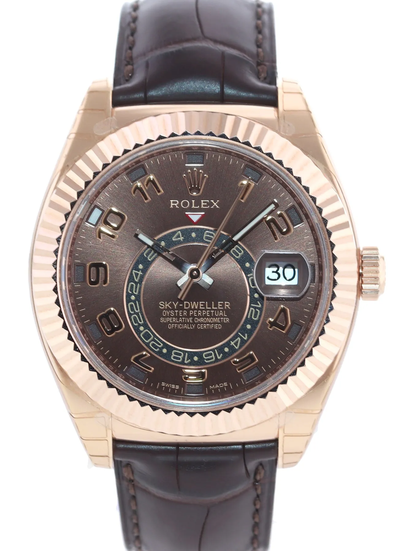 2018 New Stickers Rolex Sky-Dweller Rose Gold 326135 Chocolate Arabic Leather Watch