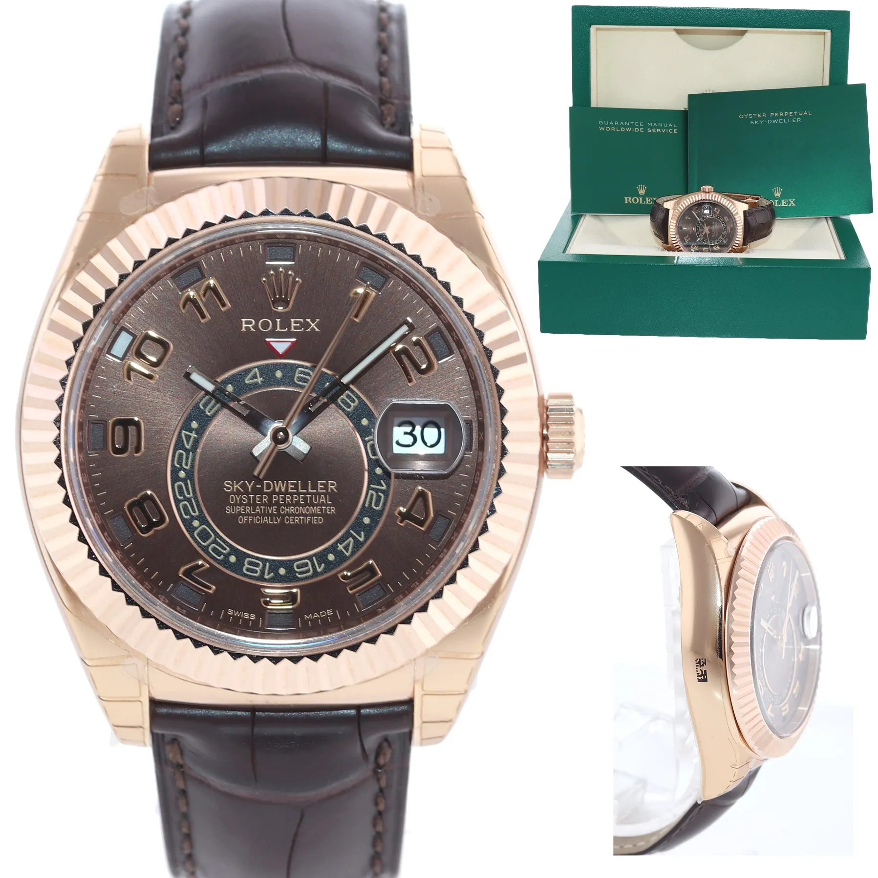 2018 New Stickers Rolex Sky-Dweller Rose Gold 326135 Chocolate Arabic Leather Watch