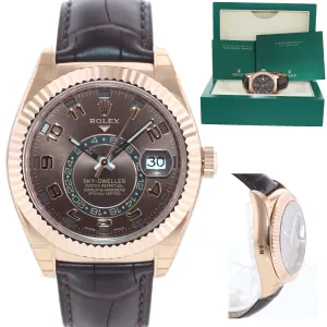 2018 New Stickers Rolex Sky-Dweller Rose Gold 326135 Chocolate Arabic Leather Watch