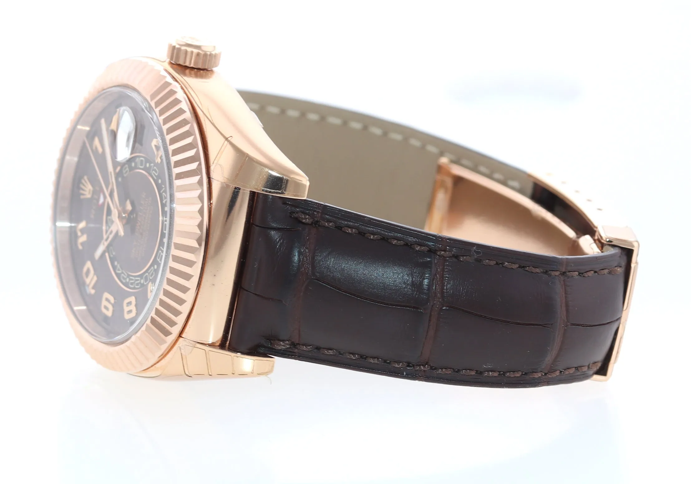 2018 New Stickers Rolex Sky-Dweller Rose Gold 326135 Chocolate Arabic Leather Watch