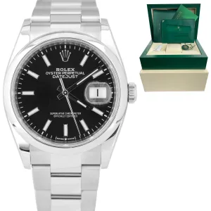 2020 MINT Rolex DateJust 36 Black Stainless Steel Oyster 36mm Watch 126200 B P