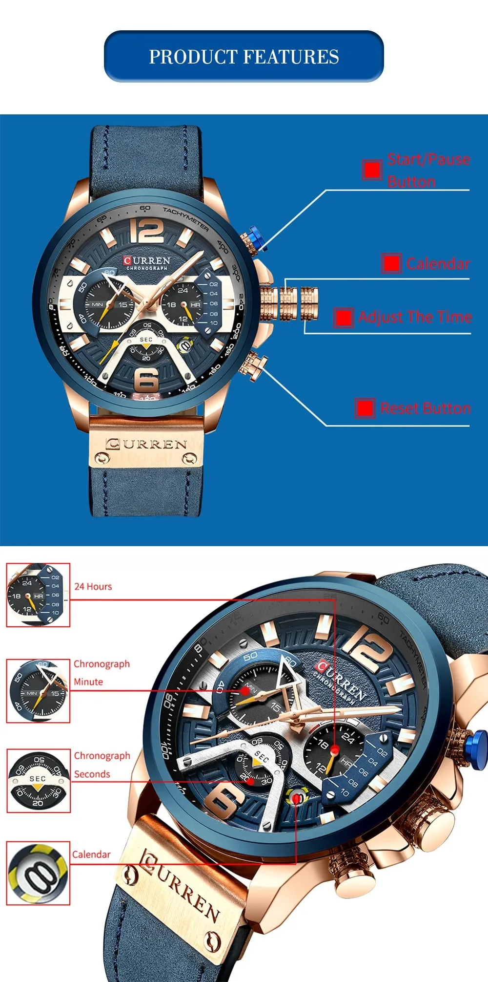 2020 Top Brand Luxury Sports  Fashionable Leather Watches with Calendar Men's C Wrist Watch