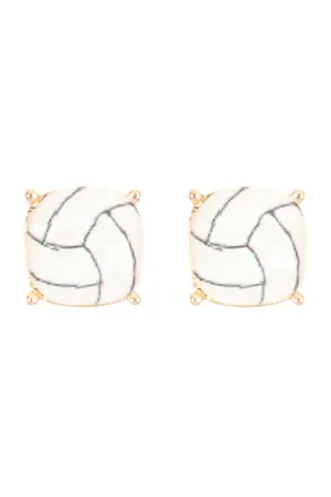 27055 - SPORTS CUSHION CUT VOLLEYBALL STUD EARRINGS