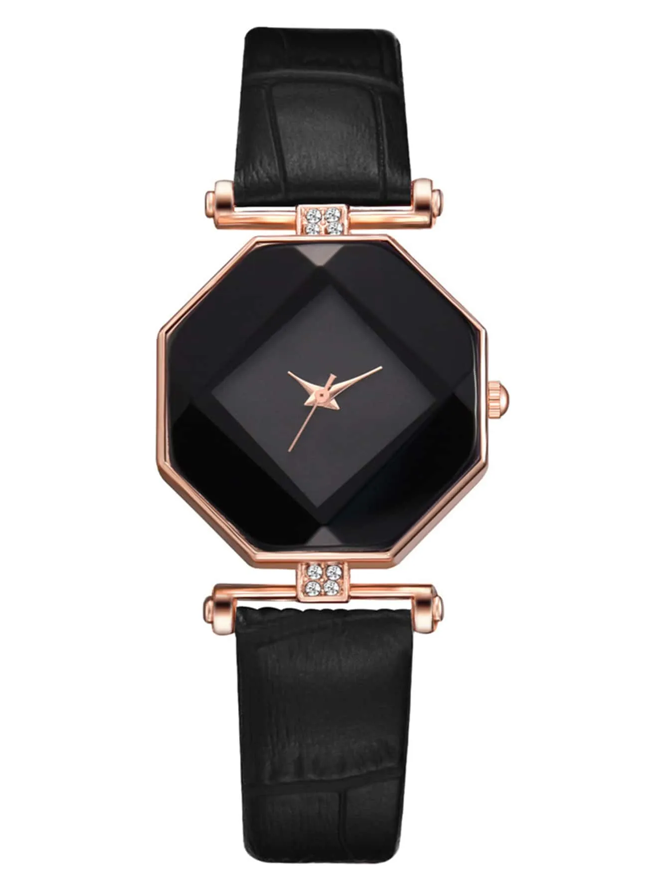 2pcs Polygon Quartz Watch With Bracelet Set - Rose Gold- FD ⚡