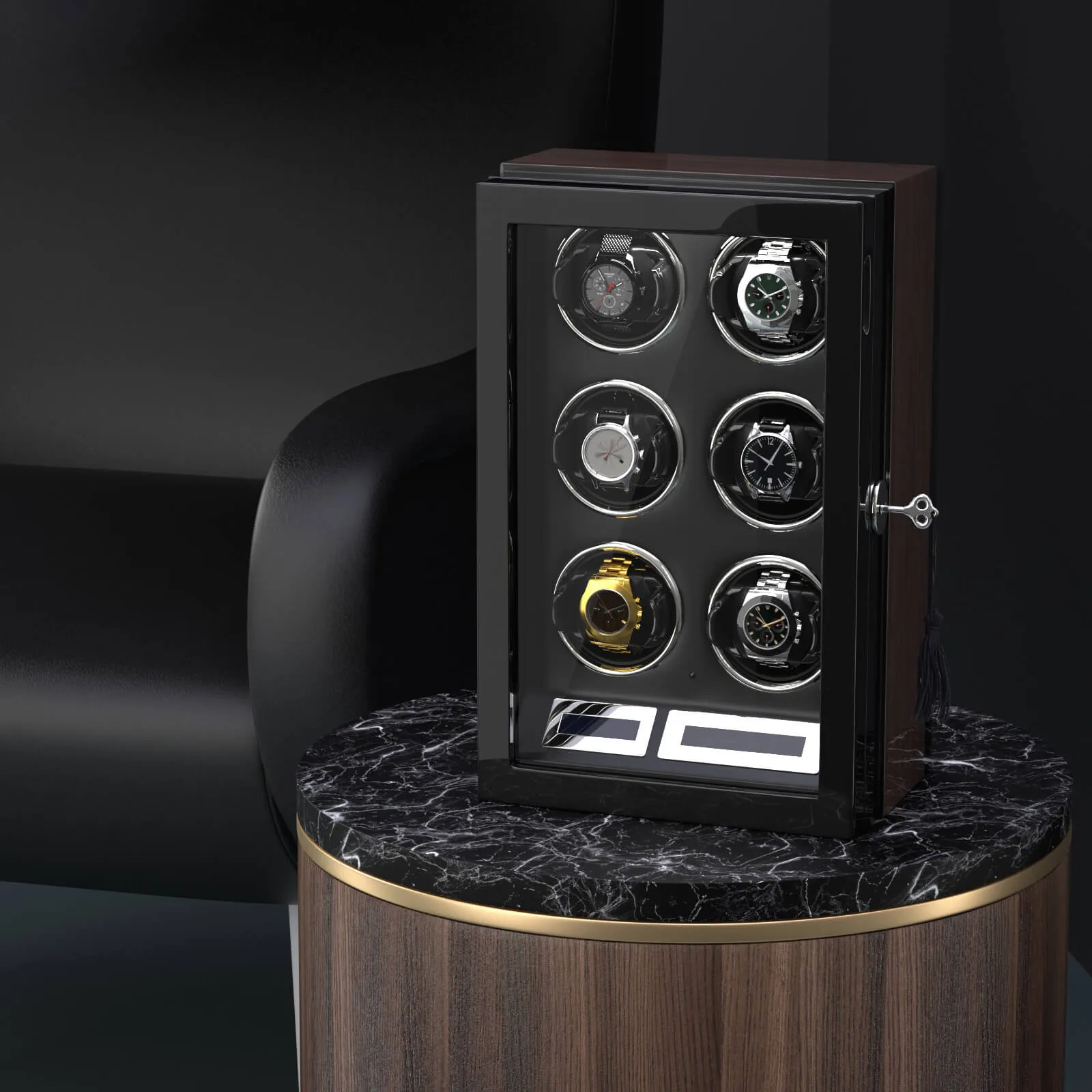 6 Watch Winder with LCD Touchscreen Remote Control Quiet Mabuchi Motors