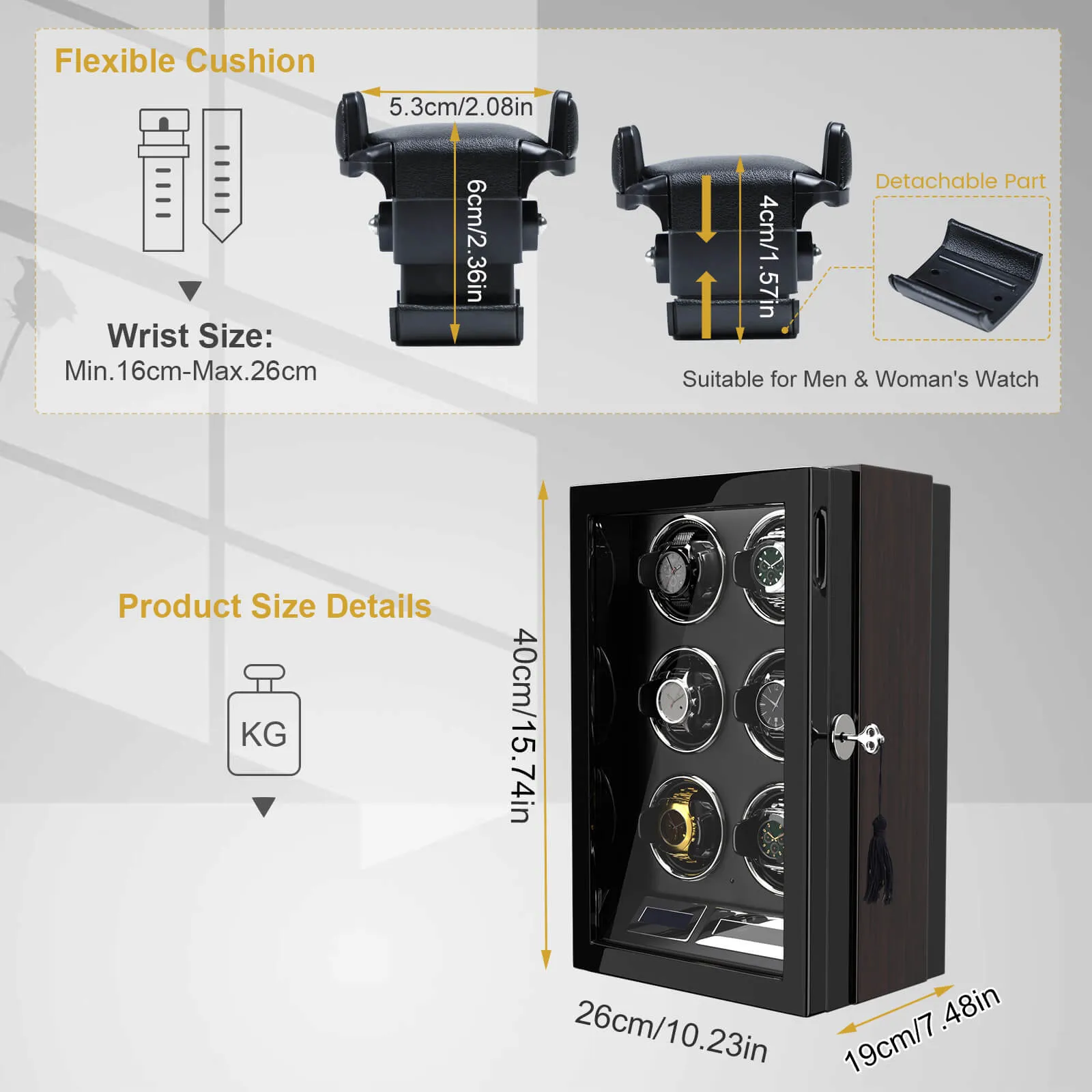 6 Watch Winder with LCD Touchscreen Remote Control Quiet Mabuchi Motors