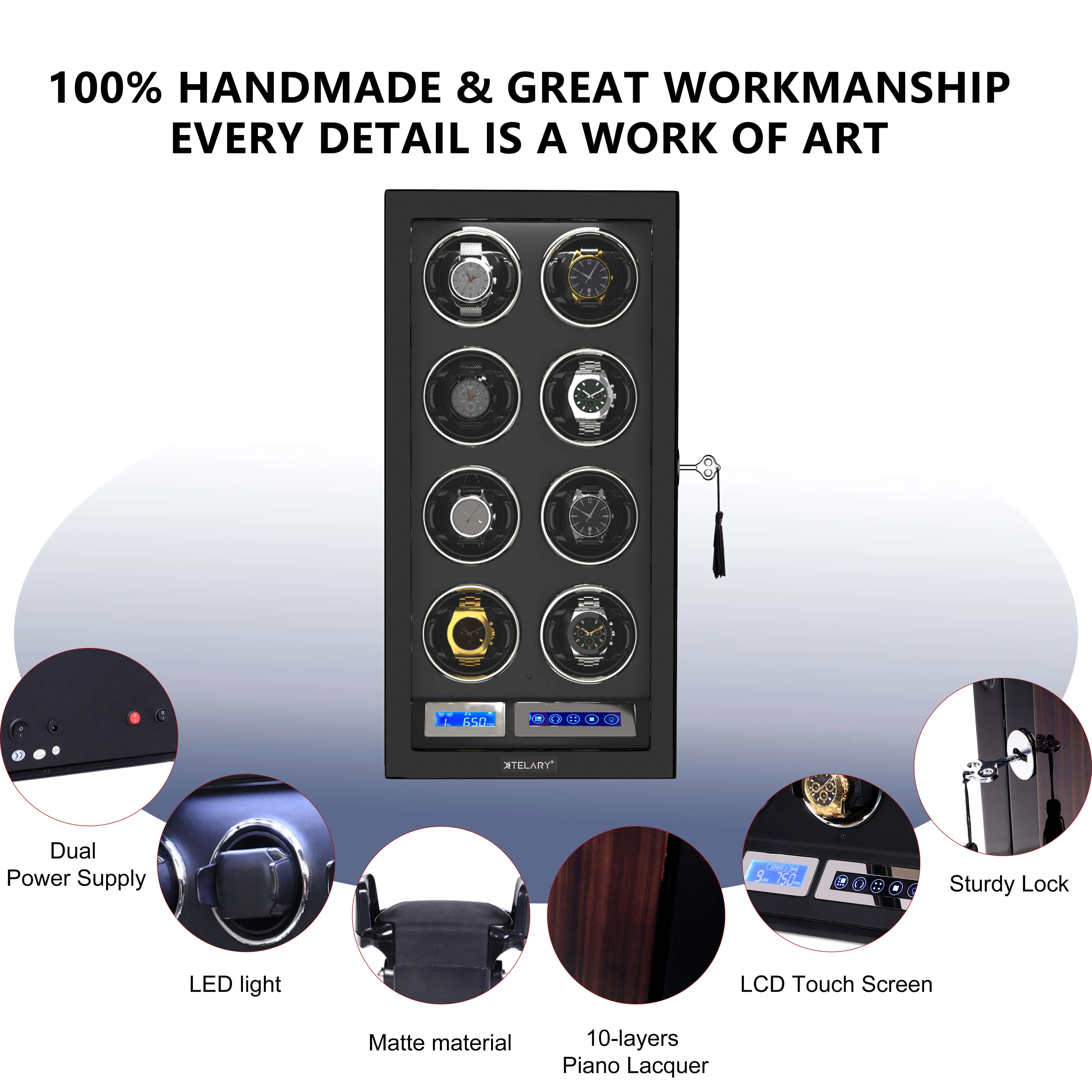 6 Watch Winder with LCD Touchscreen Remote Control Quiet Mabuchi Motors