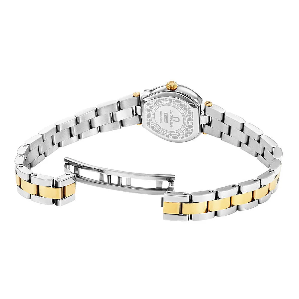 Aigner Trani Ladies White MOP Dial Two Tone Stainless Steel Silver Gold Plated Watch