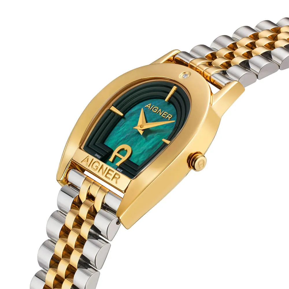 Aigner Varese Ladies Green Dial Stainless Steel/Gold Plated Case & Bracelet Watch