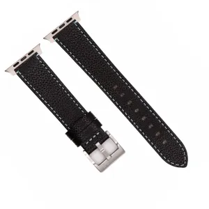 Apple Band ULTRA - Leather Contrast Stitch - Black with Light Blue