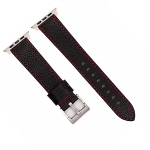 Apple Band ULTRA - Leather Contrast Stitch - Black with Red