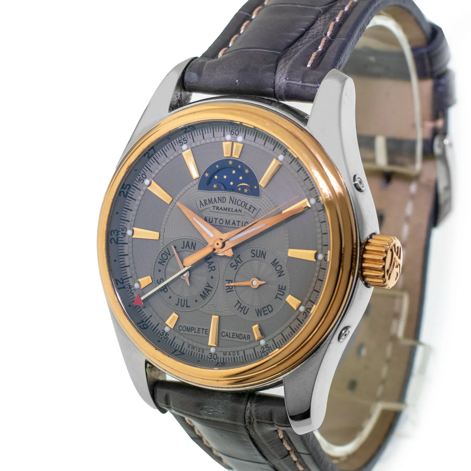Armand Nicolet M02 Complete Calendar 43mm Stainless Steel and Rose Gold Grey Dial 8642B-GR