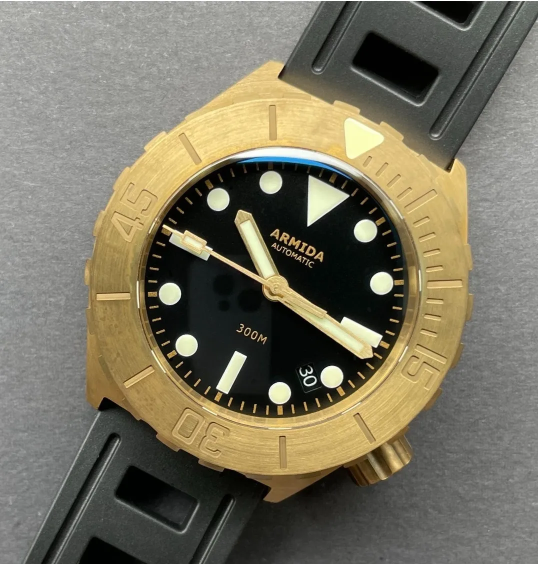 ARMIDA A1 42mm 300m Brass Dive Watch Black date