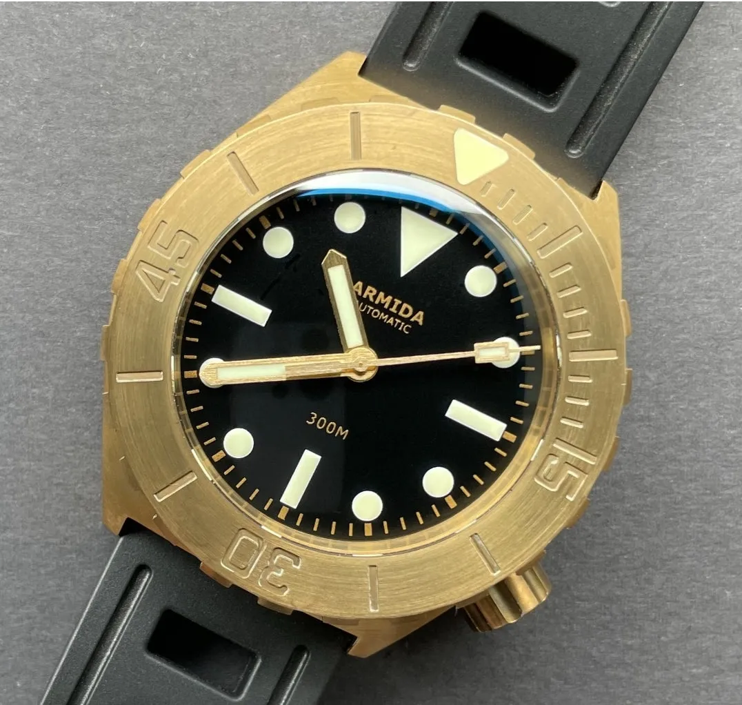 ARMIDA A1 42mm 300m Brass Dive Watch Black no date