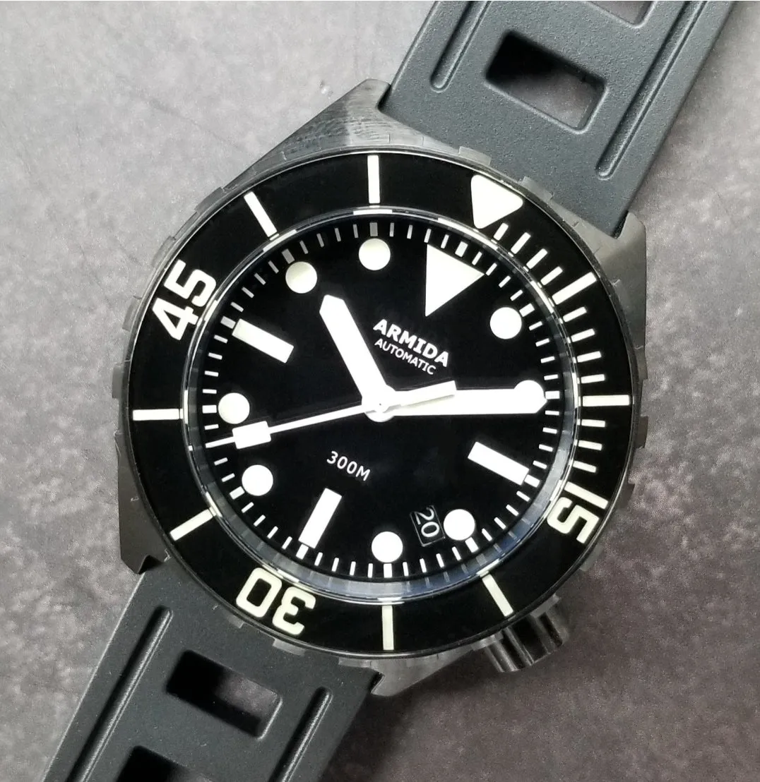 Armida A1 42mm watch black dial white hands sapphire bezel