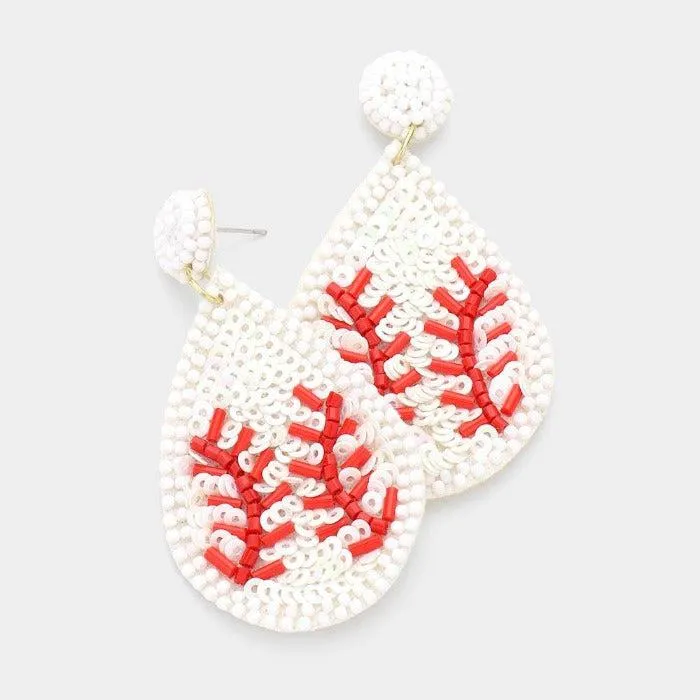 Baseball Seed Bead & Sequins Earrings