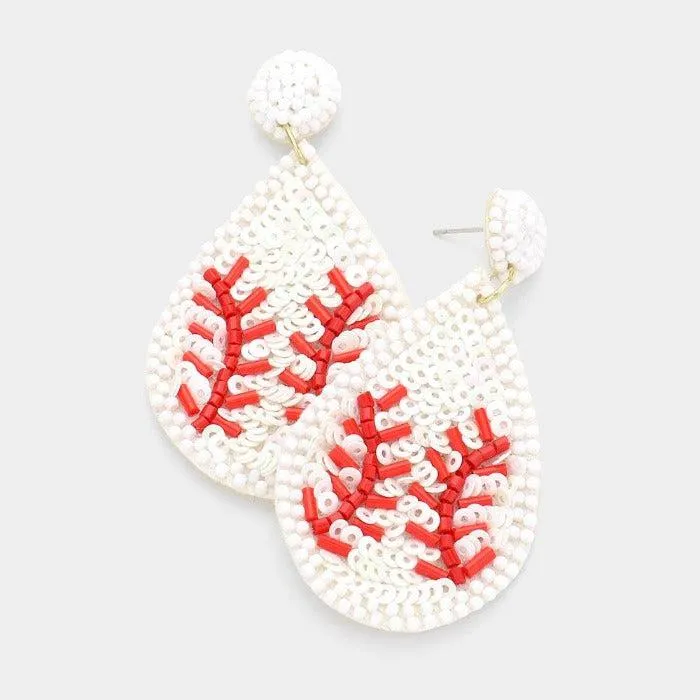 Baseball Seed Bead & Sequins Earrings