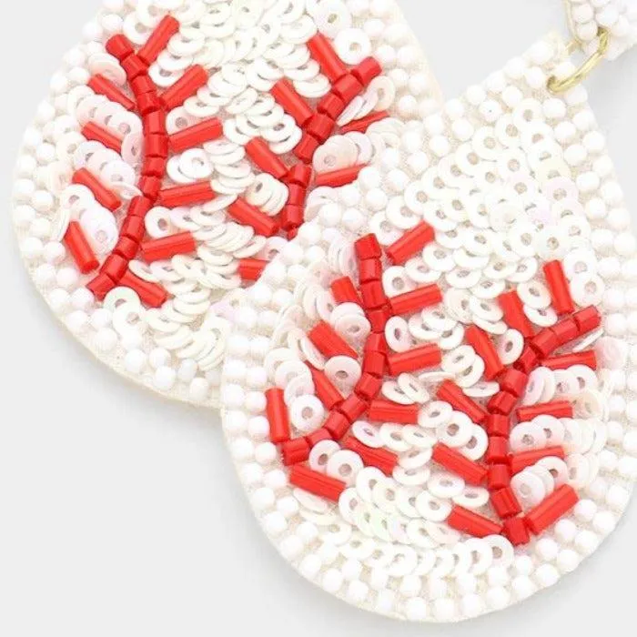 Baseball Seed Bead & Sequins Earrings