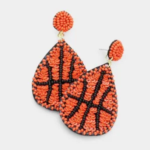 Basketball Seed Bead Felt Back Earrings
