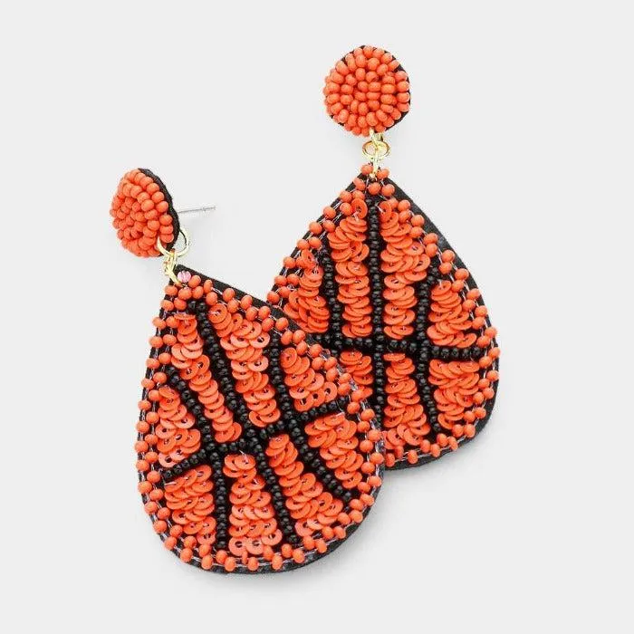Basketball Seed Bead Felt Back Earrings