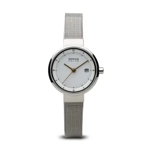BERING 14426-001 Women's Watch Solar White Dial Mesh Band Gold-Tone Hands