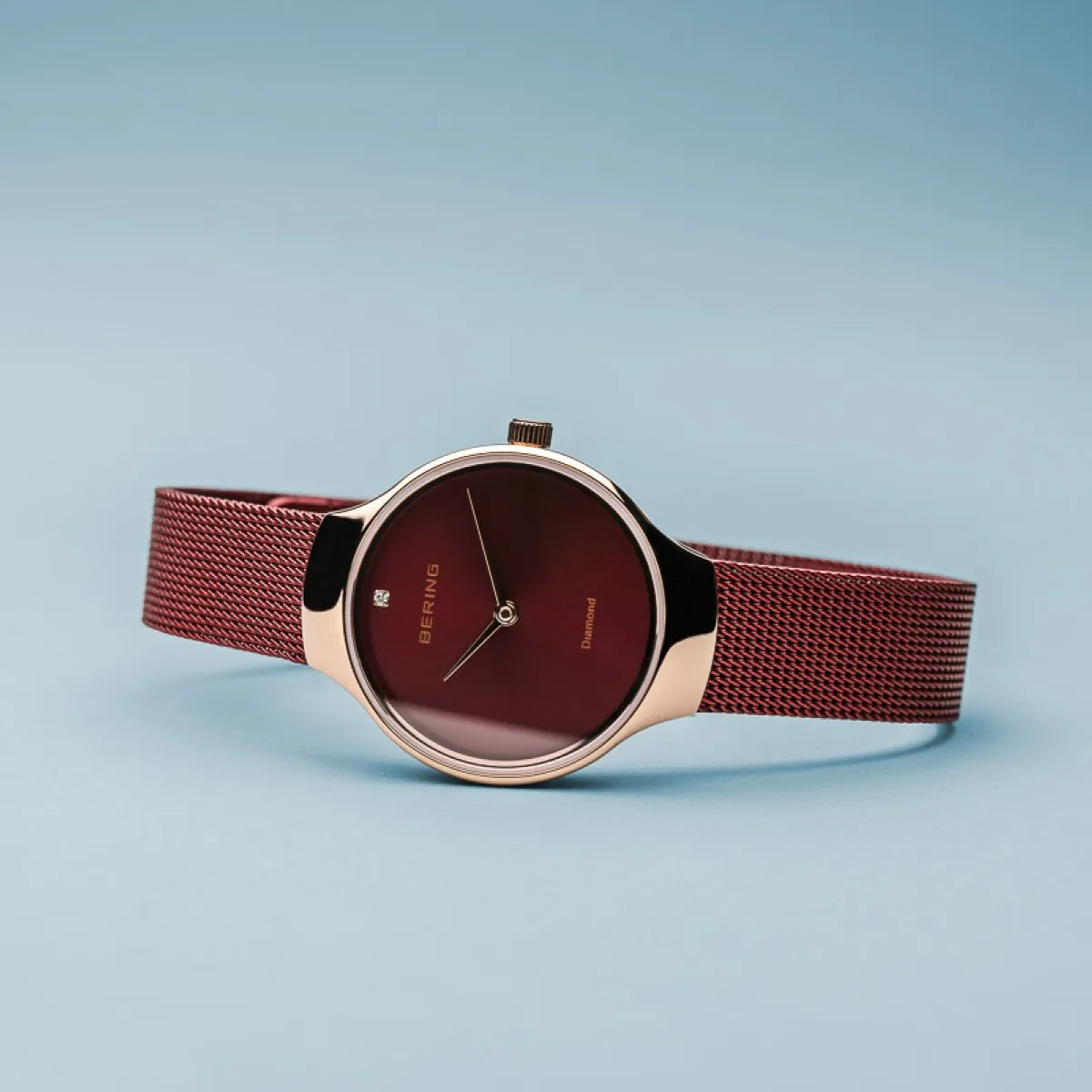 BERING Charity 26mm Polished Rose Gold Milanese Strap Red Women's Watch 13326-Charity