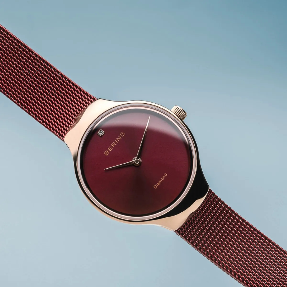 BERING Charity 26mm Polished Rose Gold Milanese Strap Red Women's Watch 13326-Charity