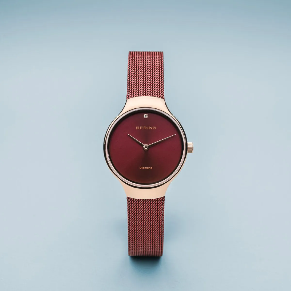 BERING Charity 26mm Polished Rose Gold Milanese Strap Red Women's Watch 13326-Charity