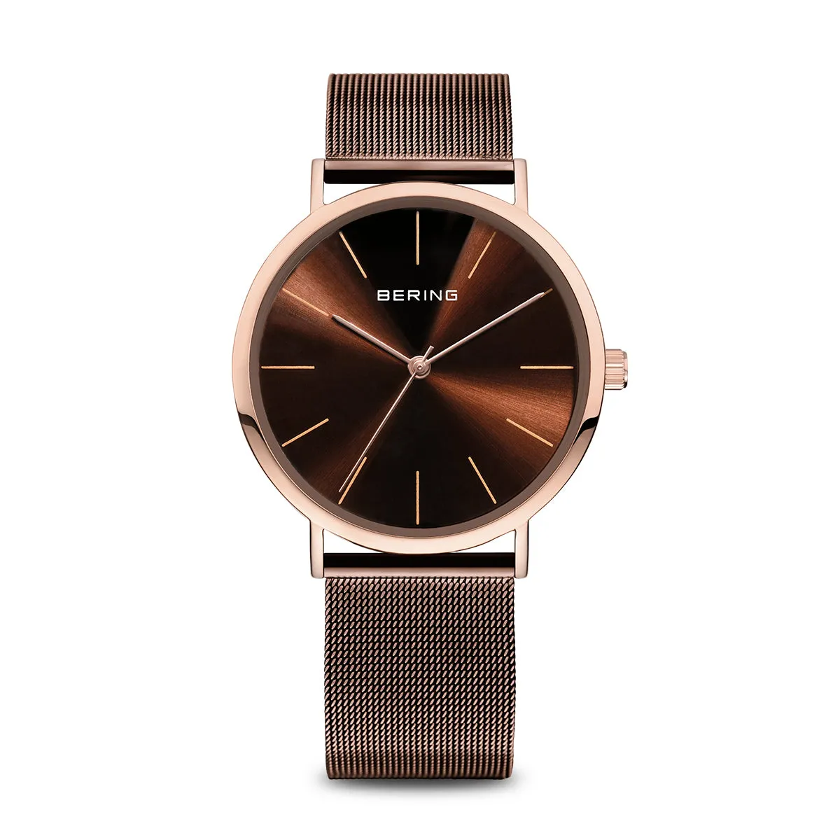 Bering Chocolate Brown Stainless Steel Mesh & Rose Gold Watch