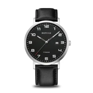 BERING Titanium Brushed Silver 40mm Black Strap Men's Watch 18640-402