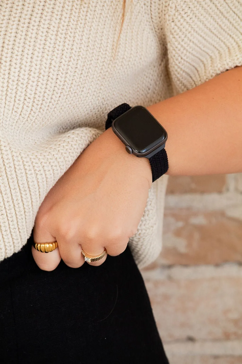 Black Thin Weaved Adjustable Elastic Watch Band