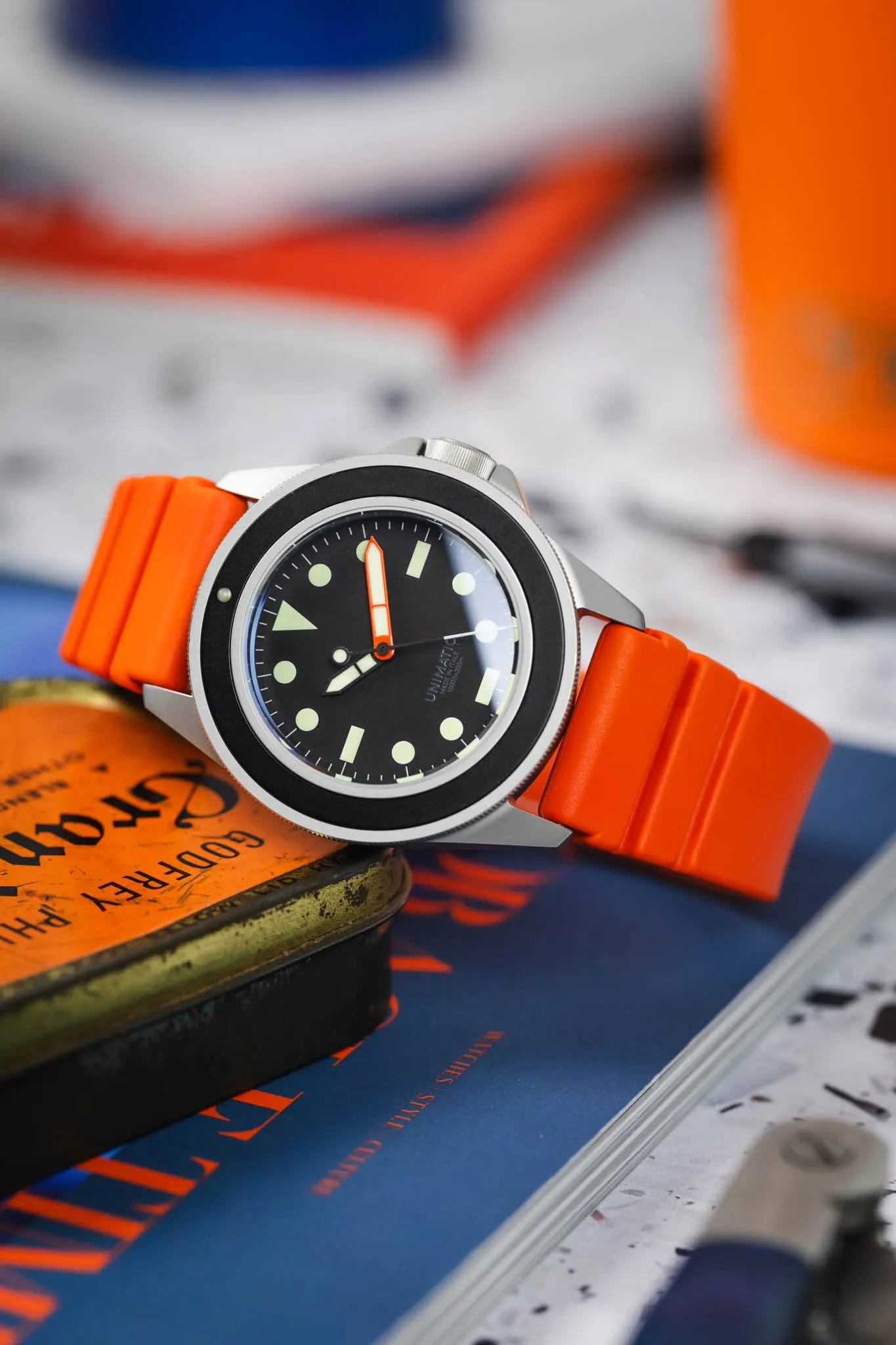 Bonetto Cinturini 284 Premium Rubber Sports Watch Strap in FADED ORANGE