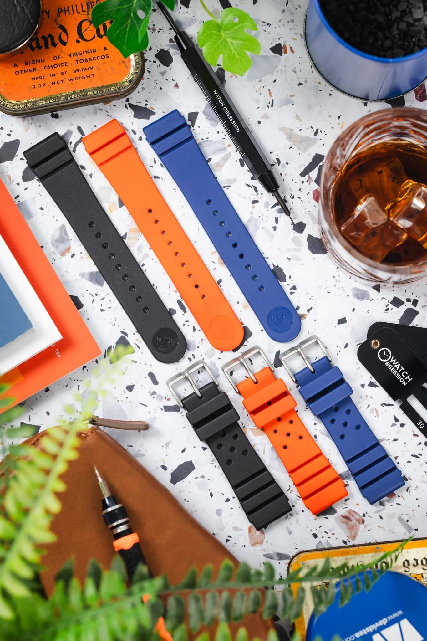 Bonetto Cinturini 284 Premium Rubber Sports Watch Strap in FADED ORANGE