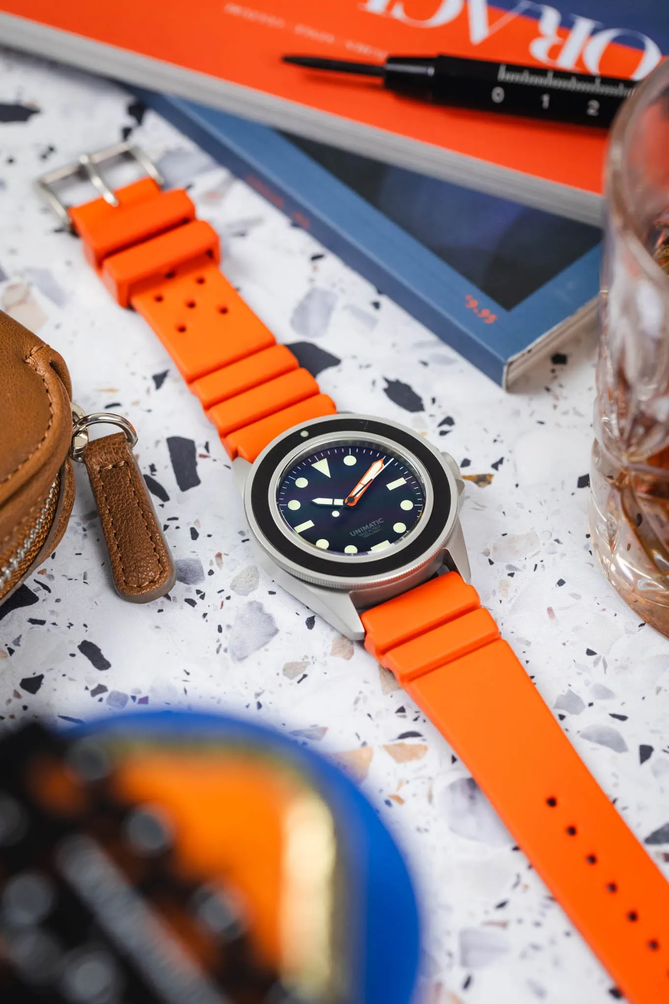 Bonetto Cinturini 284 Premium Rubber Sports Watch Strap in FADED ORANGE