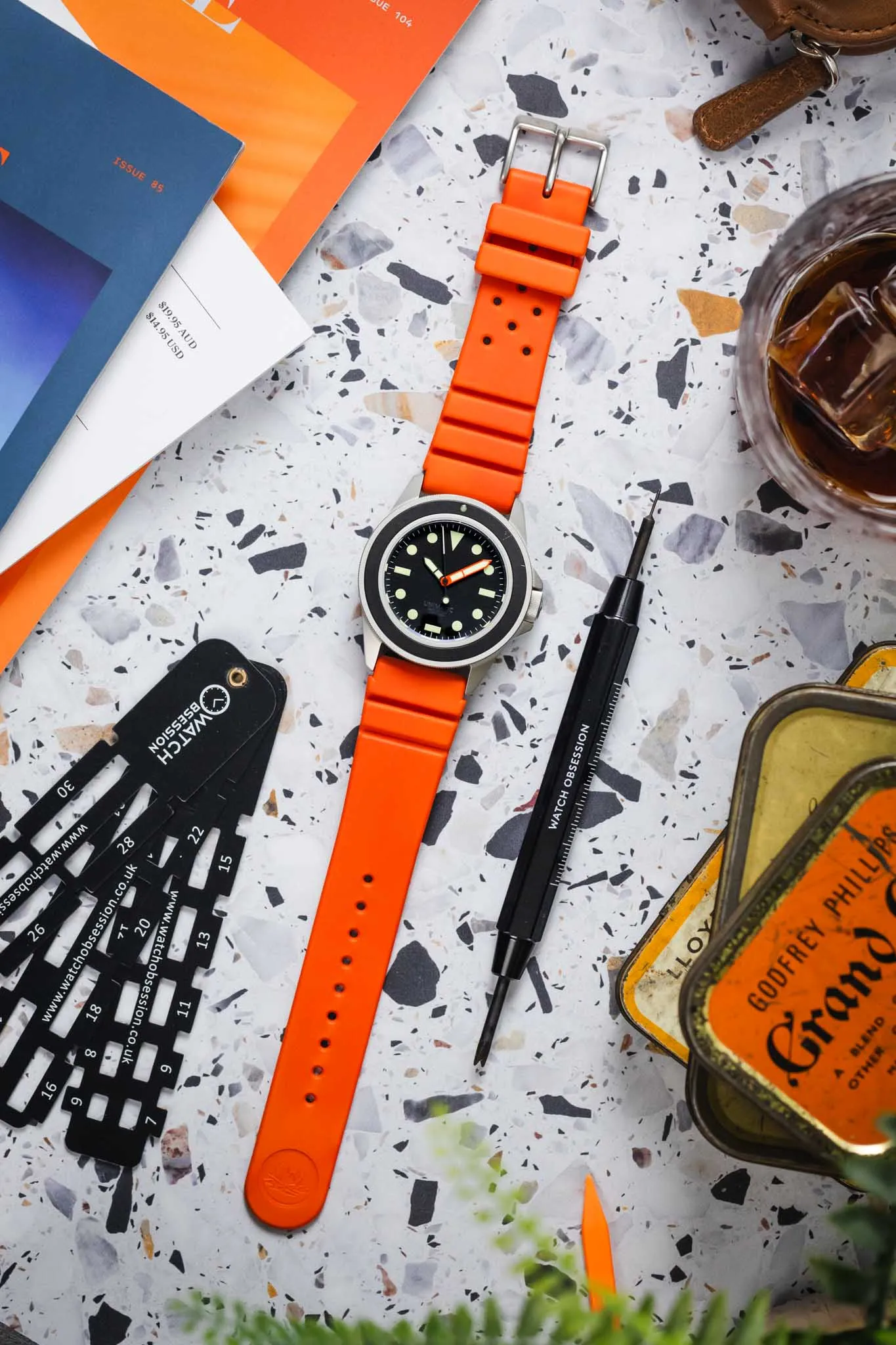Bonetto Cinturini 284 Premium Rubber Sports Watch Strap in FADED ORANGE