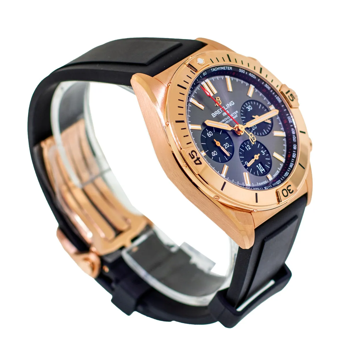 Breitling Chronomat B01 Chronograph 42mm Rose Gold Anthracite Dial Black Rubber Strap RB0134101B1S1