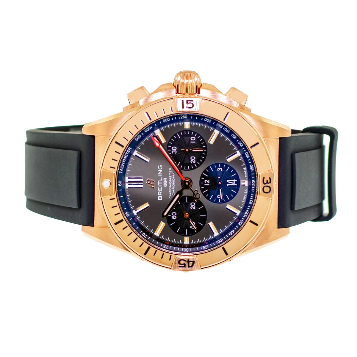 Breitling Chronomat B01 Chronograph 42mm Rose Gold Anthracite Dial Black Rubber Strap RB0134101B1S1