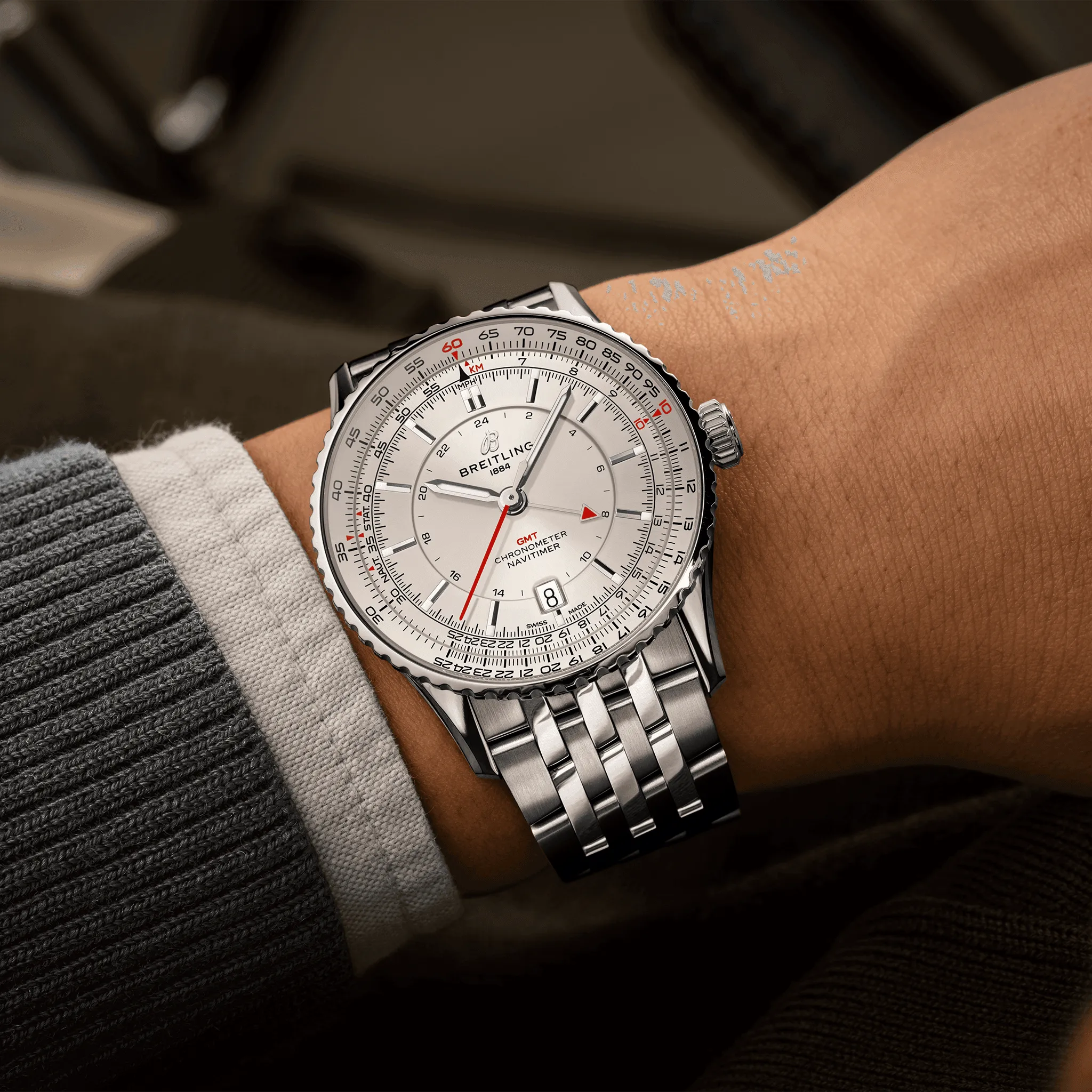 Breitling Navitimer Automatic GMT 41 Watch with Ivory Dial