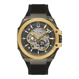 Bulova Maquina Mens Automatic Two Tone Black Silicone Strap Watch