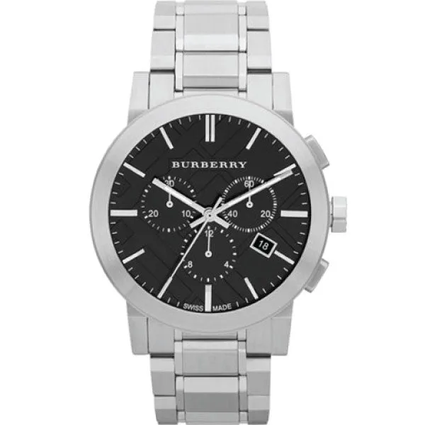 Burberry Silver Stainless Steel Black Dial Chronograph Quartz Watch for Gents - BU9351