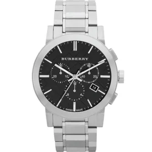 Burberry Silver Stainless Steel Black Dial Chronograph Quartz Watch for Gents - BU9351