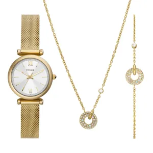 Carlie Three-Hand Gold-Tone Stainless Steel Mesh Watch and Jewellery Set