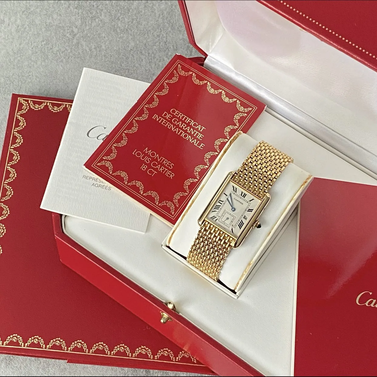 Cartier 18k Yellow Gold Tank Louis Grain de Riz Watch