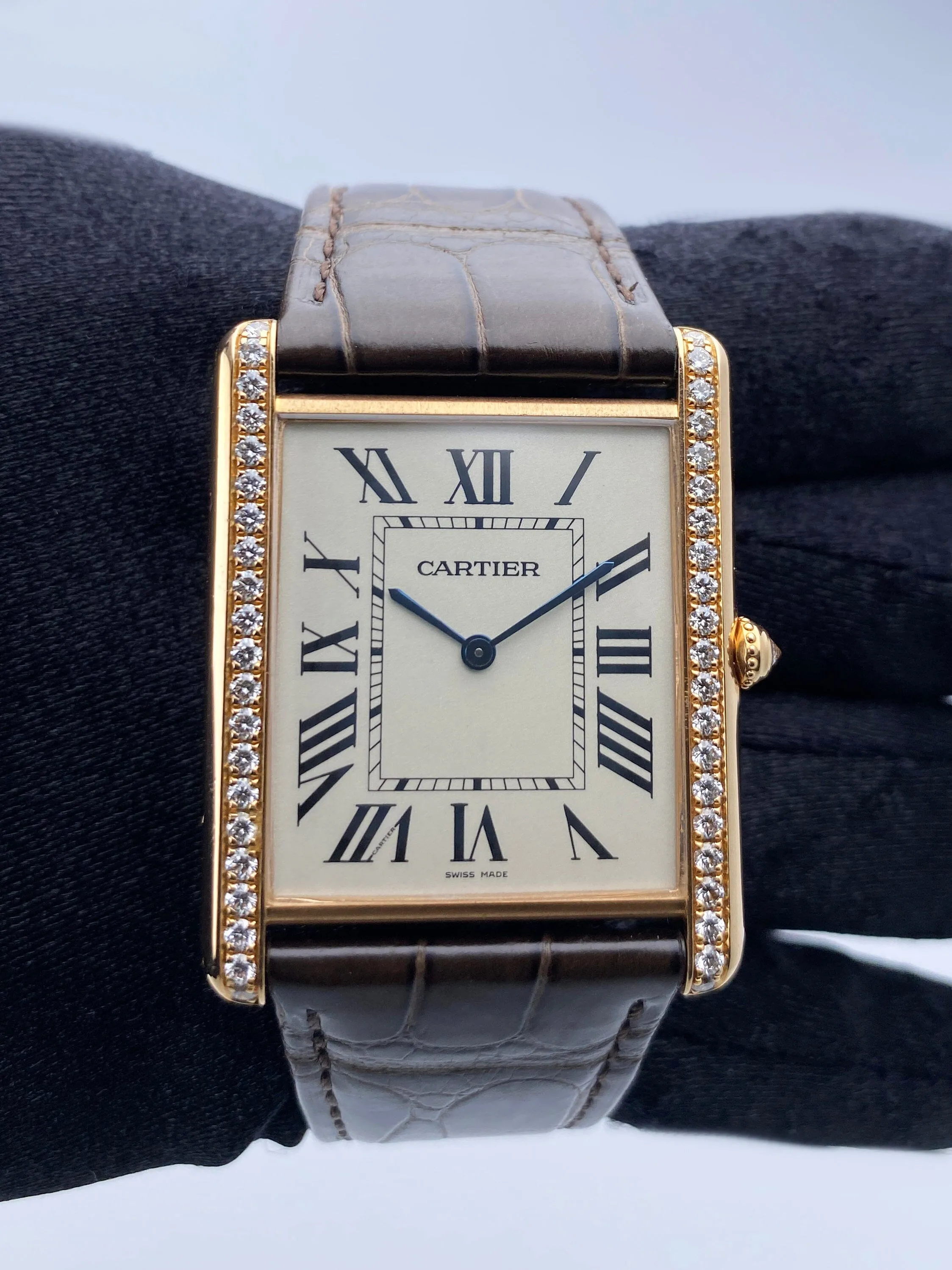 Cartier Tank Louis XL WT200005 Diamond 18K Rose Gold Mens Watch Box Papers