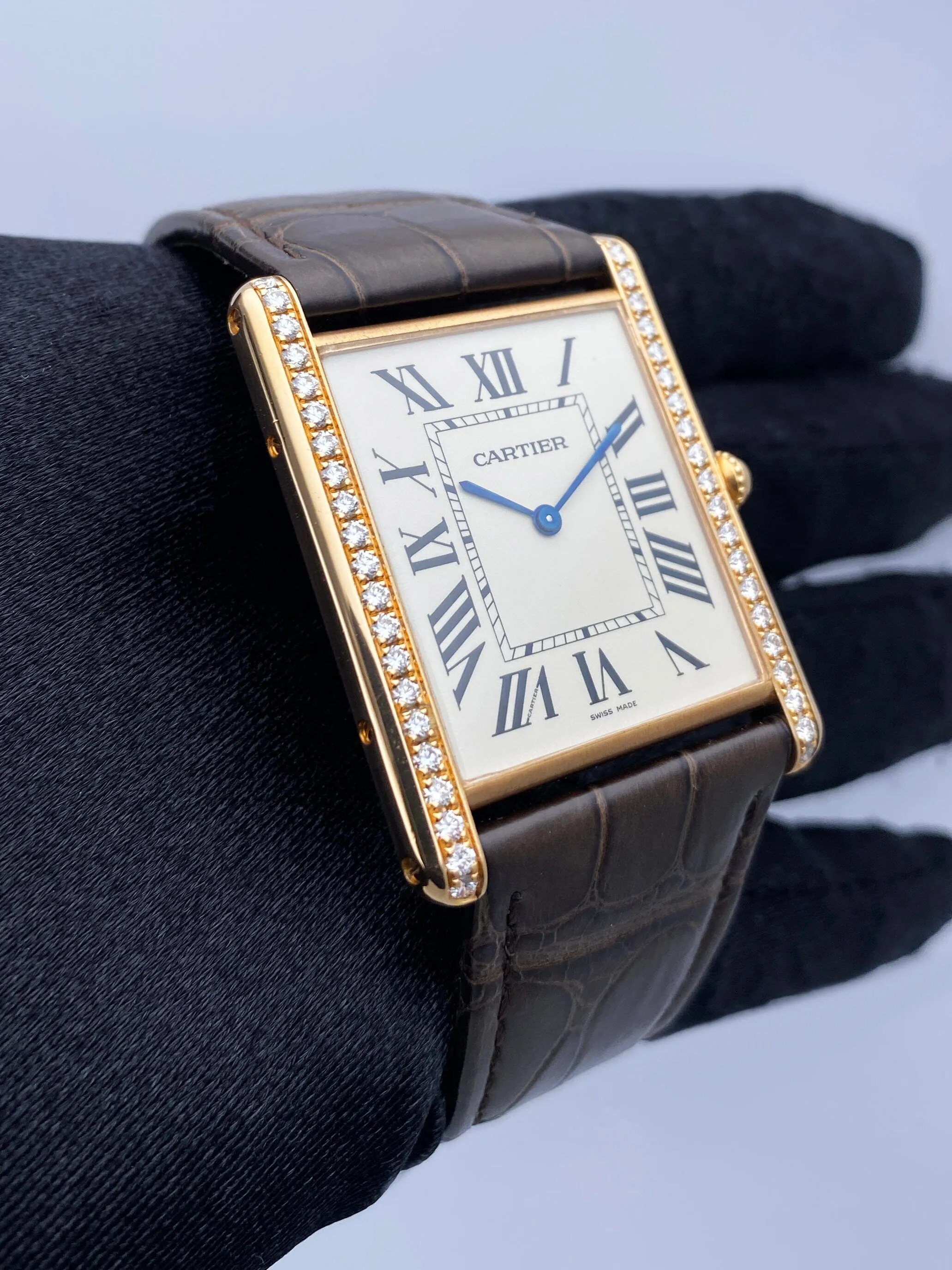 Cartier Tank Louis XL WT200005 Diamond 18K Rose Gold Mens Watch Box Papers