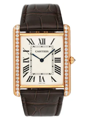 Cartier Tank Louis XL WT200005 Diamond 18K Rose Gold Mens Watch Box Papers