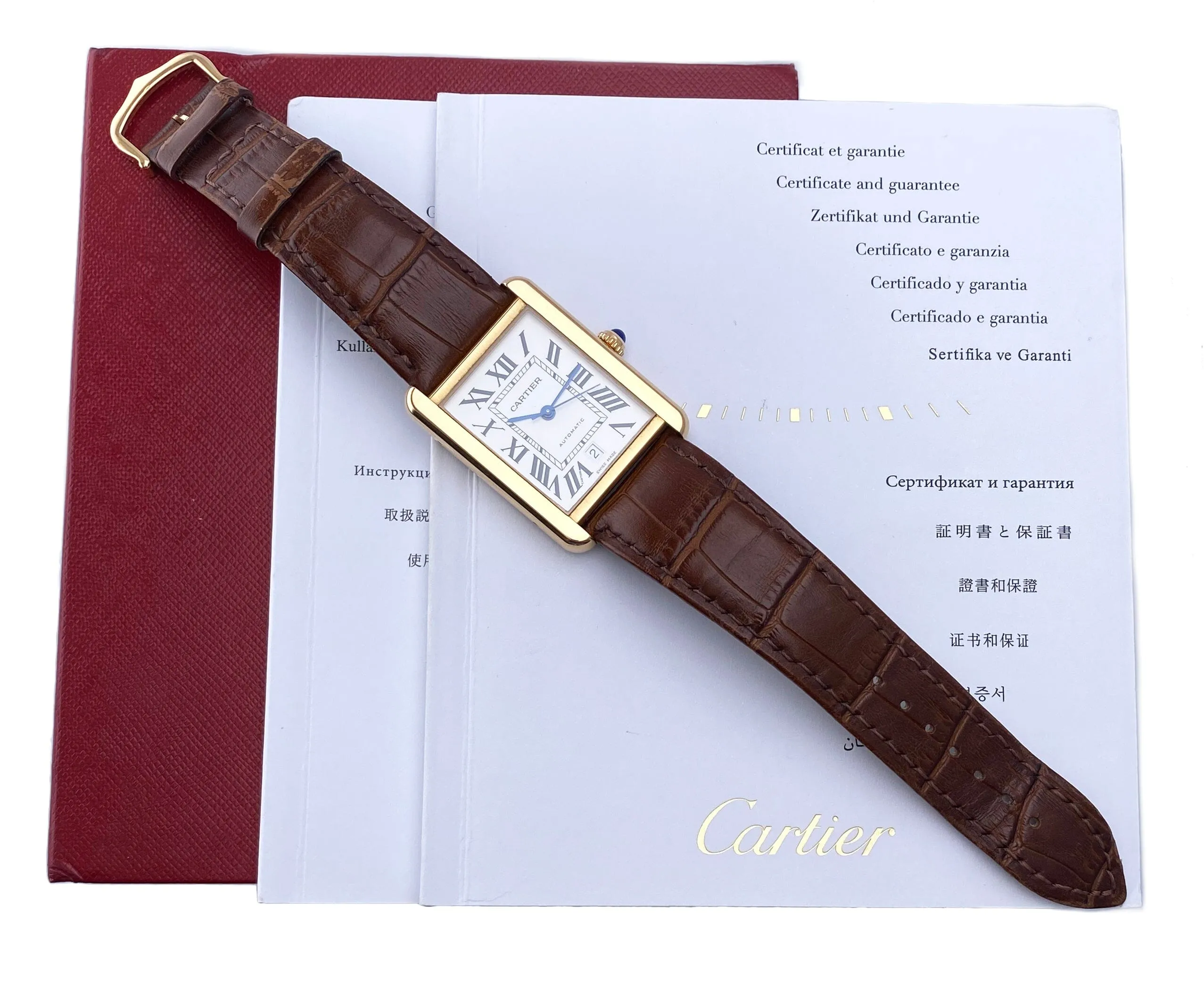 Cartier Tank Solo XL W5200026 18K Rose Gold Mens Watch Box Papers
