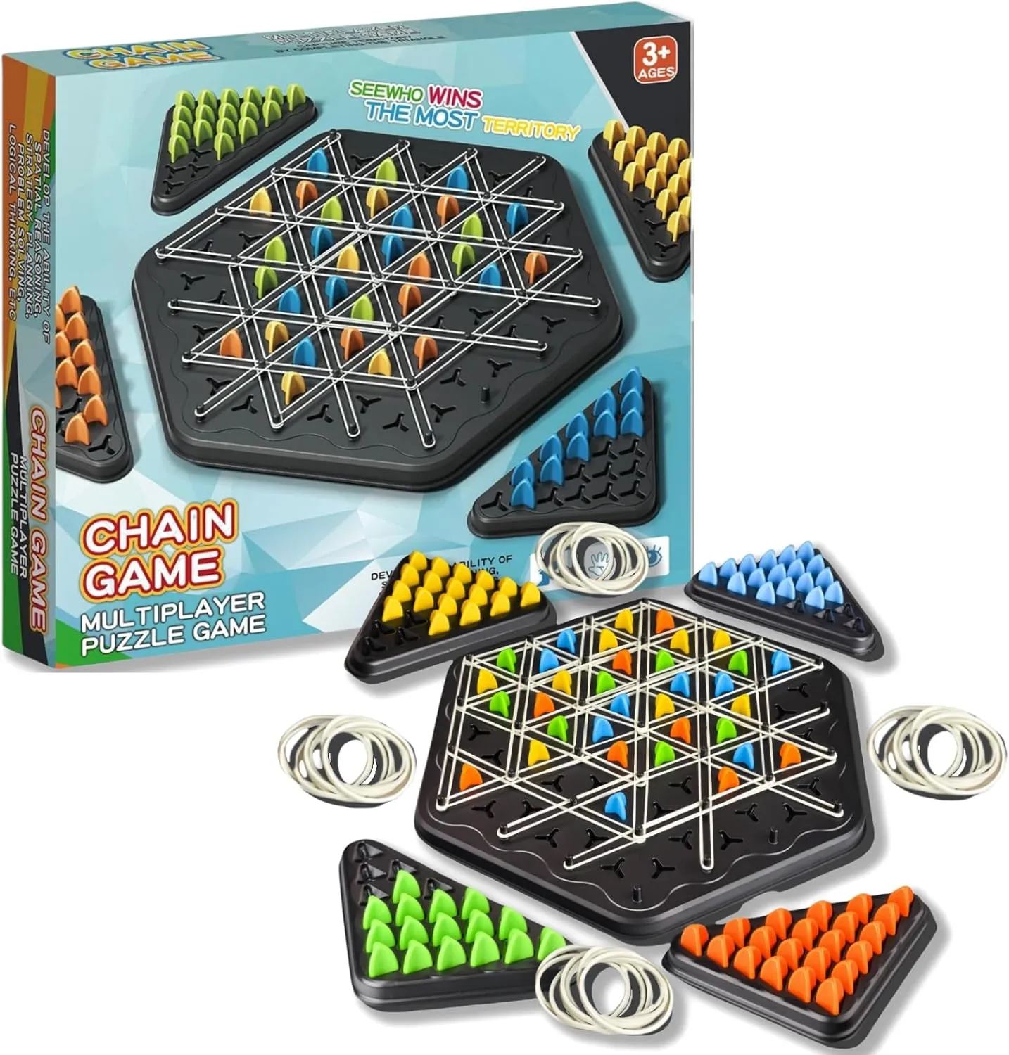 Chain Triangle Chess Game, Engaging Triggle Rubber Band Strategy Game for Kid...