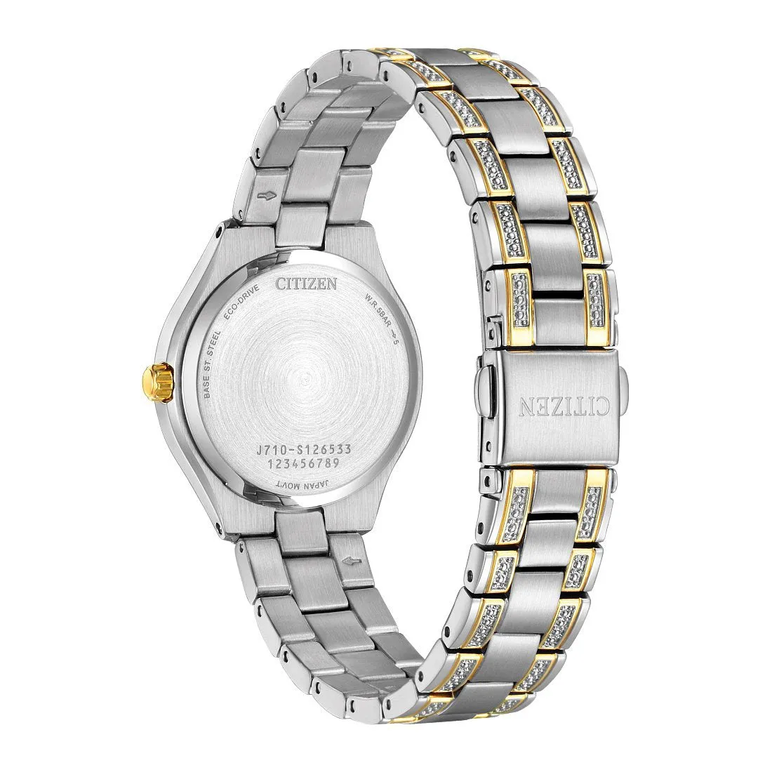 Citizen Silhouette Crystal Ladies Eco Drive Two Tone Navy Blue Dial Watch