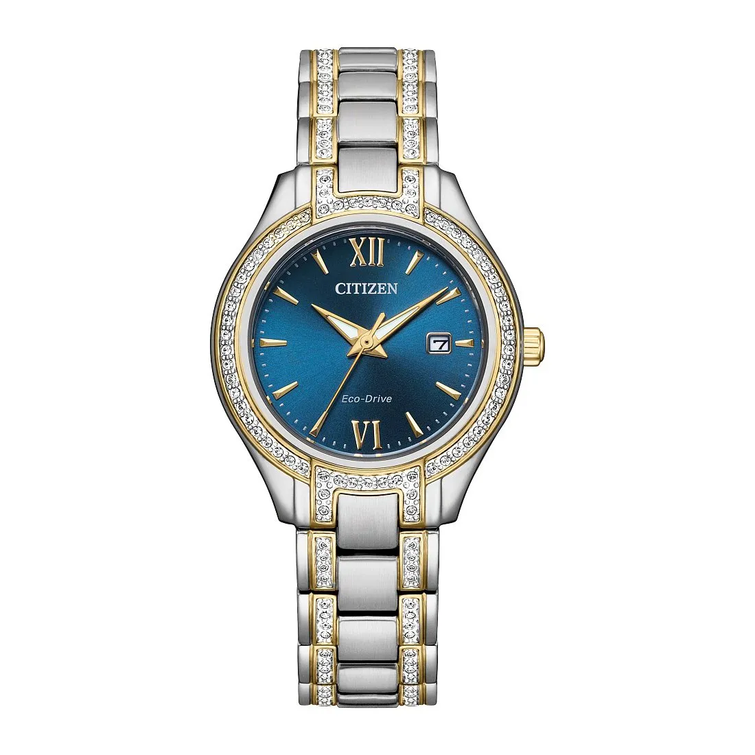 Citizen Silhouette Crystal Ladies Eco Drive Two Tone Navy Blue Dial Watch